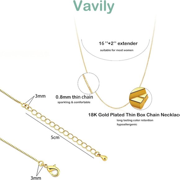 New Minimalist Thin Gold Chain 18K Gold Plated Thin Box Chain Necklace Short - Picture 6 of 6